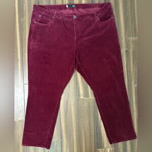 Plus Sz 22W Kut from the Kloth Maroon Burgundy Corduroy Pants High Waist Rise